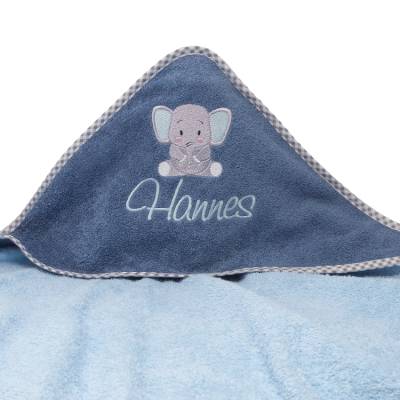 Kapuzenhandtuch mit Namen, Motiv Elefant, Babyhandtuch personalisiert, Badehandtuch mit Kapuze, Geschenk zur Taufe