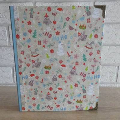 Handgefertigtes Ringbuch für DIN A5 aus Pappe, Papier und Buchleinen mit Metallecken - Eulen, Weihnachten