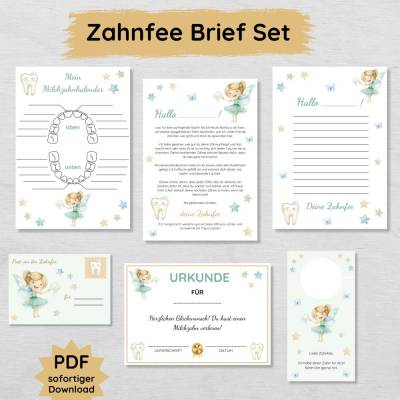 Brief von der Zahnfee Set für Kinder zum Ausdrucken inkl. Urkunde und Milchzahnkalender
