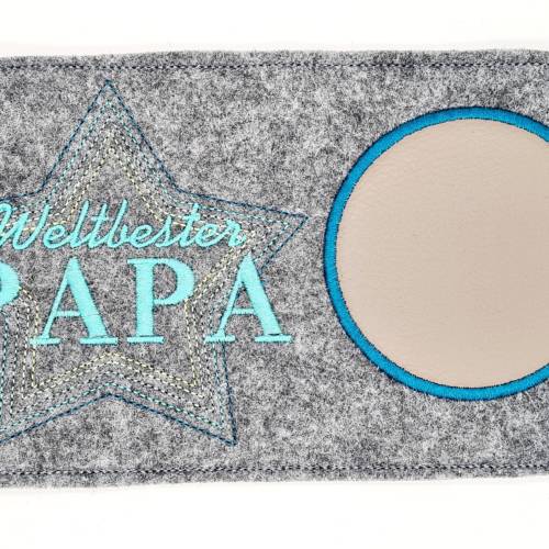 Stickdatei Mug Rug Papa ITH Tassenteppich