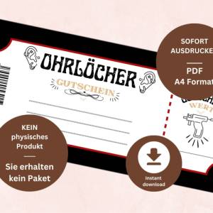 Ohrlöcher stechen Gutschein PDF | Ohrpiercing Geschenkgutschein digital | Geschenkgutschein Vorlage | personalisierbarer Bild 3