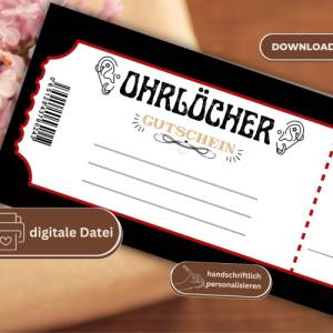 Ohrlöcher stechen Gutschein PDF | Ohrpiercing Geschenkgutschein digital | Geschenkgutschein Vorlage | personalisierbarer Bild 4