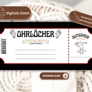 Ohrlöcher stechen Gutschein PDF | Ohrpiercing Geschenkgutschein digital | Geschenkgutschein Vorlage | personalisierbarer Bild 5
