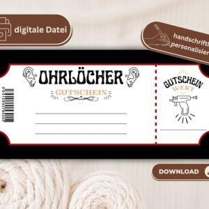 Ohrlöcher stechen Gutschein PDF | Ohrpiercing Geschenkgutschein digital | Geschenkgutschein Vorlage | personalisierbarer Bild 7