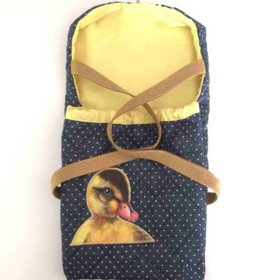 Leichte Puppenbabytragetasche, Puppenschlafsack mit Entenmotiv blau/gelb