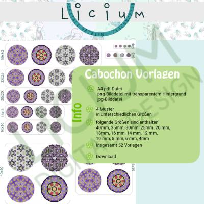 Cabochon-4 unterschiedliche Muster, 52 Vorlagen - verschiedene Durchmesser - Datei zum Download Muster 00235_4a