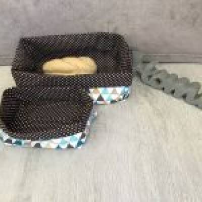 2er Set Utensilo  Brötchenkorb Aufbewahrung  Geschenk  Unikat - Dreiecke braun gepunktet