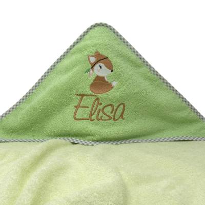 Kapuzenhandtuch mit Namen, Motiv Fuchs, Babyhandtuch personalisiert, Badehandtuch mit Kapuze, Geschenk zur Taufe