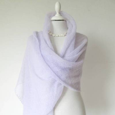 Lila Brautschal aus Mohair, gestrickte Stola Hochzeit helles Flieder, zartes Tuch pastell mauve, duftiges Schultertuch