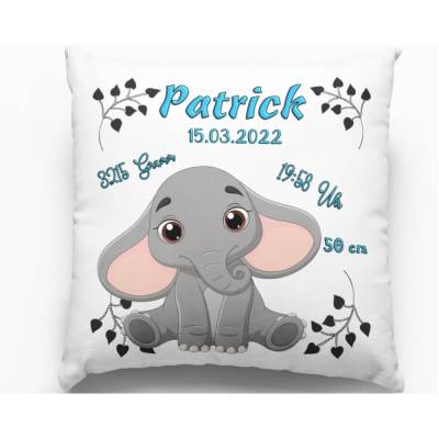 Baby Geschenk zur Geburt Kissen mit Namen personalisiert - Taufgeschenk Mädchen & Junge -Taufe Elefant Geburtsgeschenk 
