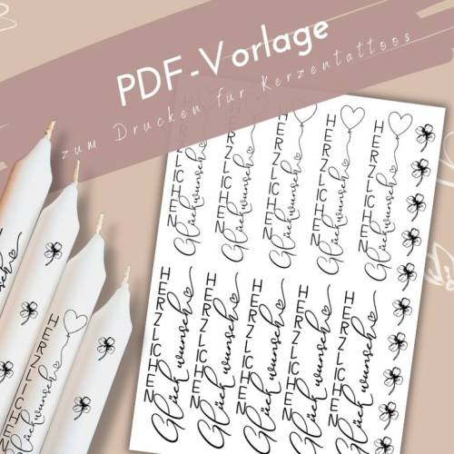Kerzentattoo PDF Herzlichen Glückwunsch Vorlage | Kerzensticker zum Geburtstag | DIY Kerzen gestalten | selbstgemachte G