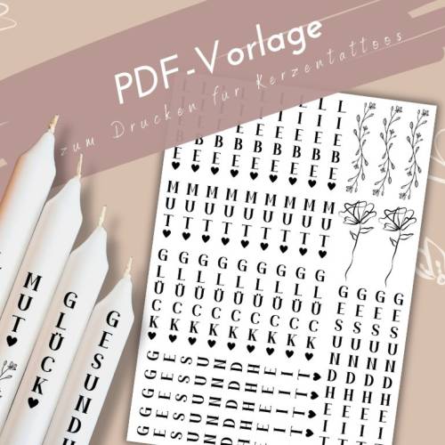 Nimm dir was du brauchst Kerzentattoo PDF Vorlage | Kerzensticker Liebe Mut Glück Gesundheit | Achtsamkeitsgeschenk | DI