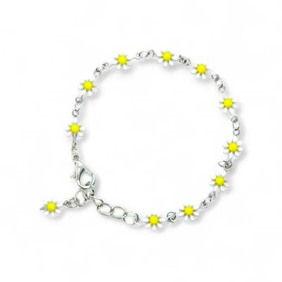 ❋  Zierliches Kinderarmband "Daisy Bell" mit Gänseblümchen in weiß / gelb, versilbert ❋