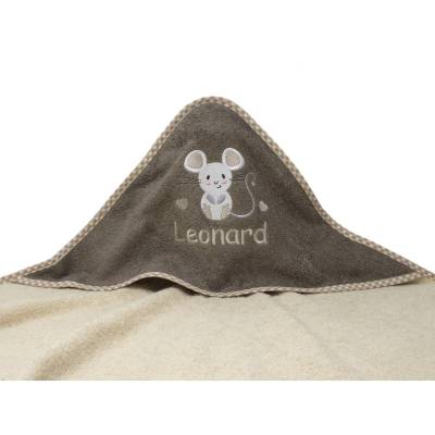 Kapuzenhandtuch mit Namen und Motiv Maus, Babyhandtuch personalisiert, Badehandtuch mit Kapuze, Geschenk zur Taufe