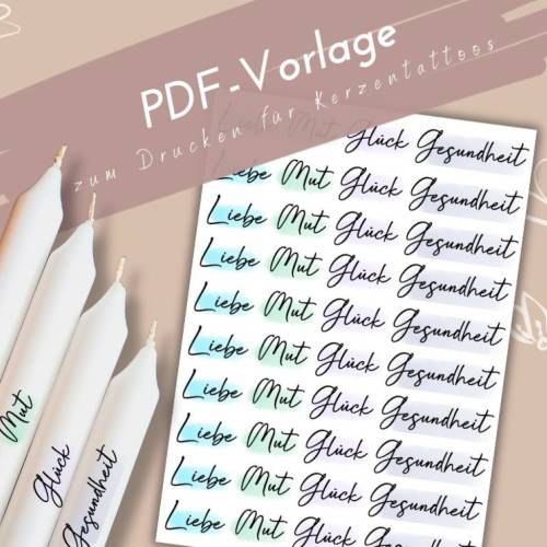 Kerzentattoo Nimm dir was du brauchst PDF Vorlage | Kerzensticker Liebe Mut Glück Gesundheit | Achtsamkeitsgeschenk | DI