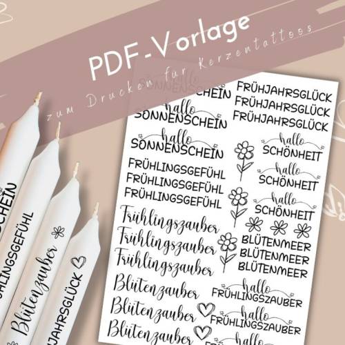 Frühjahr Kerzentattoo PDF Vorlage | Kerzensticker zum Frühling | DIY Kerzen gestalten | selbstgemachte Deko | Frühlingsg