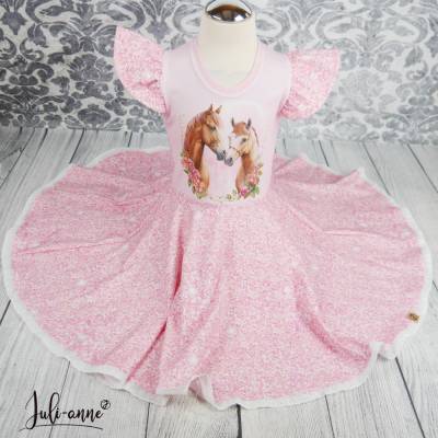 Drehkleid - Kleid mit Drehrock Pferde Fake Glitzer Rosa #Einschulung
