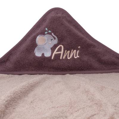 Kapuzenhandtuch mit Namen, Motiv Elefant, Babyhandtuch personalisiert, Badehandtuch mit Kapuze, Geschenk zur Taufe