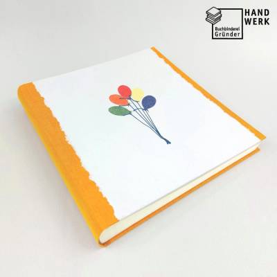 Fotoalbum, orange gelb, Luftballons, handgeschöpft, personalisierbar, ca. 24 x 24 cm