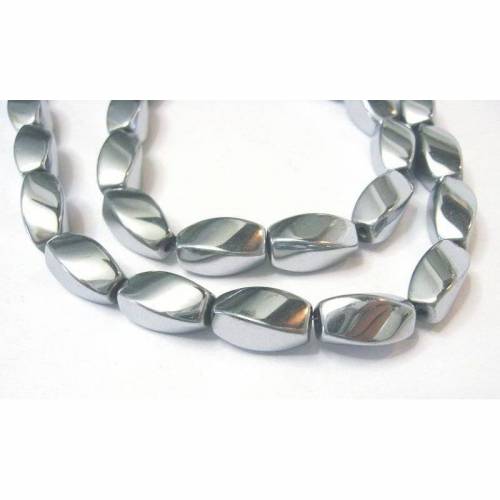 Hämatit 6x12 mm rhodiniert gedrehte Oliven Edelstein Strang