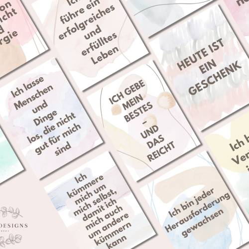 20 Affirmationskarten für Achtsamkeit im Alltag in Pastellfarben