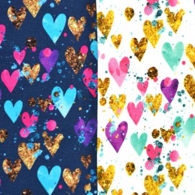 ♕ Jersey mit vielen bunten Herzen weiß oder  marineblau  50 x 150 cm Nähen ♕