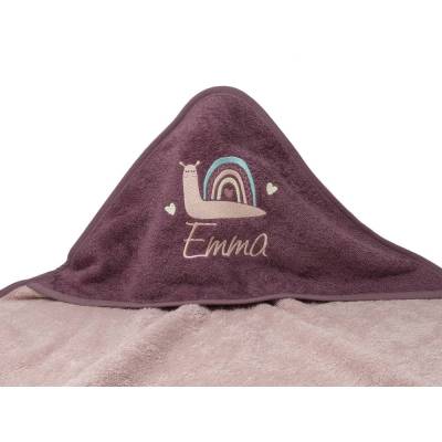 Kapuzenhandtuch mit Namen, Motiv Schnecke, Babyhandtuch personalisiert, Badehandtuch mit Kapuze