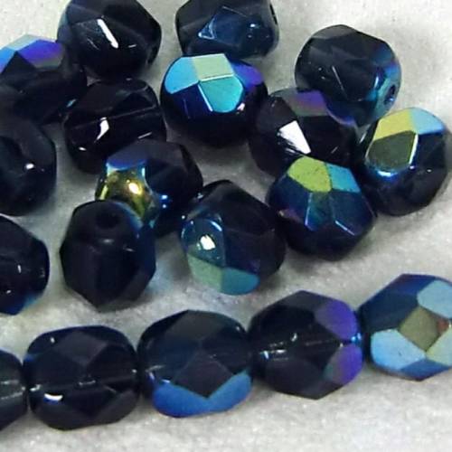20 böhmische Glasperlen montana AB 6 mm rainbow, montana blue, facettiert, nachtblau, glasbeads montana blue.