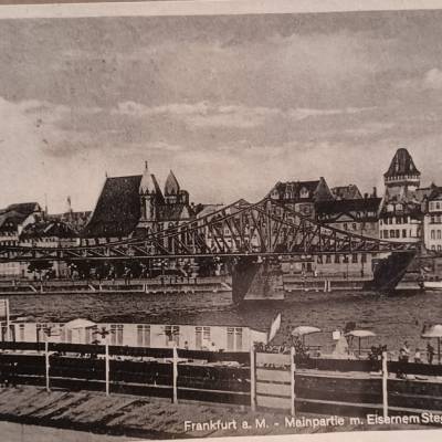 Postkarte - Frankfurt a. M. Mainpartie m. Eisernem Steg 1949