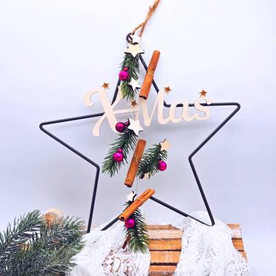 Weihnachten Deko | Advent Holz | Türkranz Weihnachten | Fensterdeko zum Hängen | Stern | Weihnachtsschmuck | Adventszeit