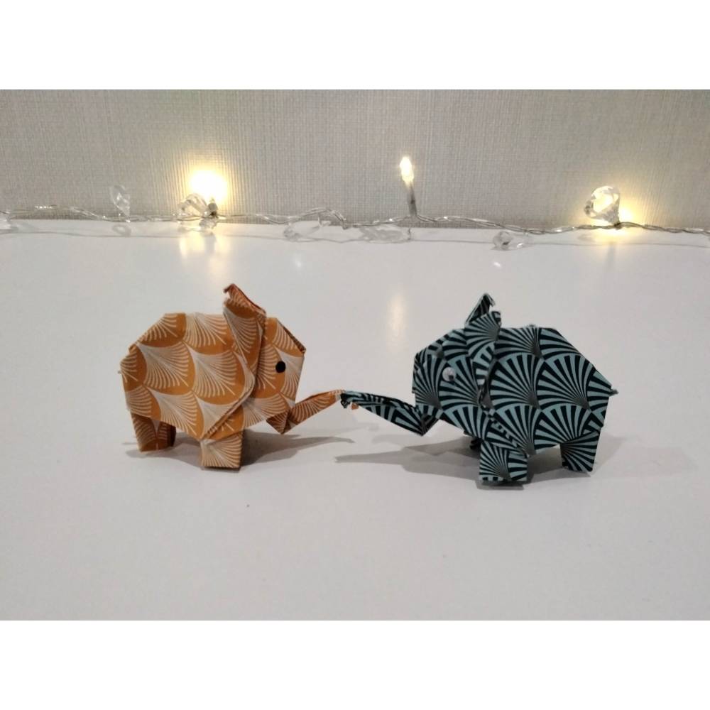 KLEINLAUT 3D-Origami Elefanten-Familie - Goldene Holz-Deko Made In Germany