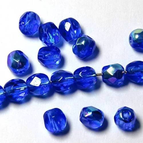 50 St. Glasperlen 4 mm facettiert AB royalblau, böhmische Glasperlen royal blau, blue royal glasbeads.