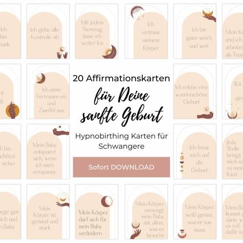 Affirmationskarten Geburt, 20 Hypnobirthing Karten, Positiven Glaubenssätzen für Schwangere, Hebammen, Doulas