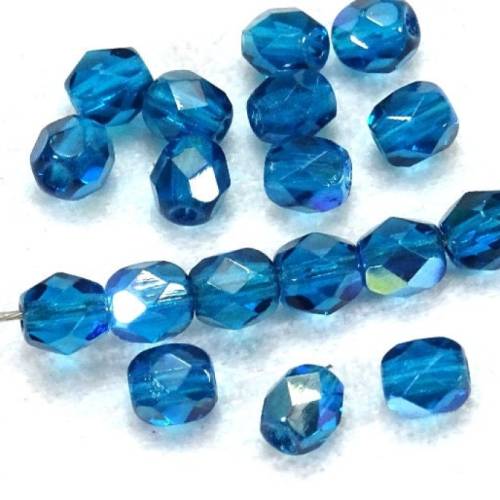50x Glasschliffperlen 4mm türkis dunkel, meerblau AB bedampft, glitzernd Glasperlen. DIY Material BuntMixxDIY