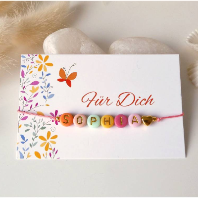 Farbenfrohes Namensarmband, Freundschaftsarmband, Herz, personalisiertes Geschenk Kind Tochter, kleines Geschenk
