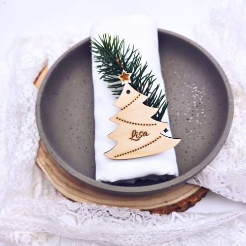 Tischkarten aus Holz | Namensschilder Weihnachten |  Geschenkanhänger | Deko Weihnachtsfeier | Tischkarte