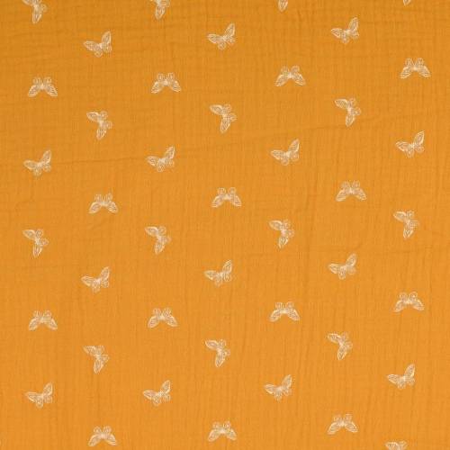 Musselin Double Gauze Baumwolle Schmetterling senf Oeko-Tex Standard 100 Kl. 1(1m/9,00 €)