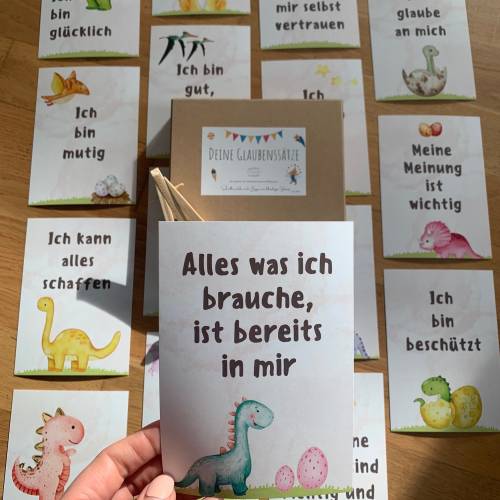 Positive Affirmationen Kinder, 16 Dino Mutmach Karten mit positiven Glaubenssätzen, Stärkung Selbstbewusstsein, Affirmat