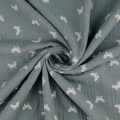 Musselin Double Gauze Baumwolle Schmetterling grau Oeko-Tex Standard 100 Kl. 1(1m/9,00 €)