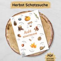 Herbst Schatzsuche im Wald für Kinder zum Ausdrucken, Wald Suchspiel Druckvorlage Bild 1