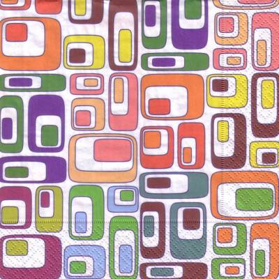 20 Lunchservietten Mari, graphisches Design mit bunten 70er Jahre Quadern