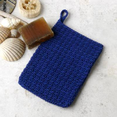Waschhandschuh, Waschlappen, Baumwolle, blau, königsblau, Handarbeit, gehäkelt