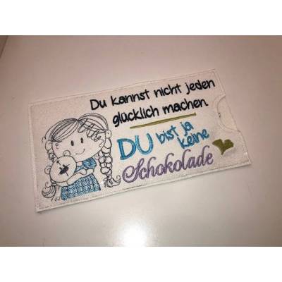 Lustiges Mitbringsel Schokihülle Schokoladenhülle/ Schokitasche Handarbeit Geschenk gestickt
