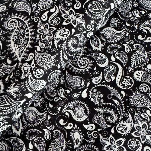 Baumwolle/Webware Paisley, weiß auf schwarz