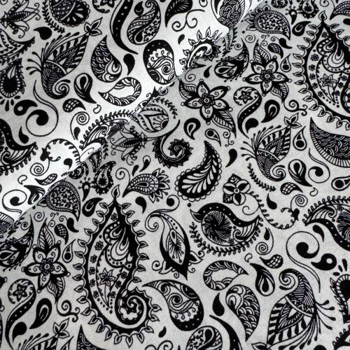 Baumwolle/Webware Paisley, schwarz auf weiß
