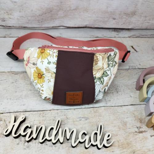 Bauchtasche, Crossbodybag in 2 Größen, Blumen retro braun