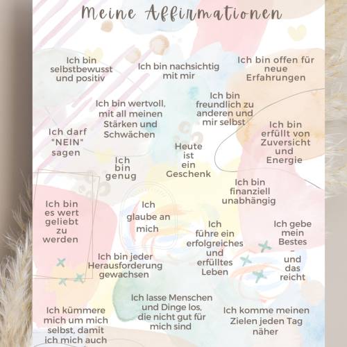 Poster mit Affirmationen, Selbstliebe, Achtsamkeit im Alltag, Positive Glaubenssätze, Als Download oder Print