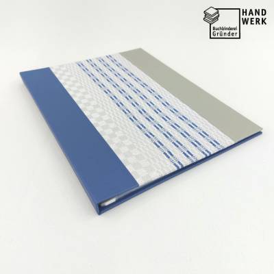 Mappe mit Klarsichthüllen A4, blau grau, Trauredenmappe, Grubentuch, upcycling