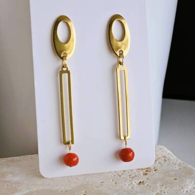 Ohrringe gold, goldene Ohrringe hängend, Edelstahl Ohrringe, Korallenohrringe, Stab Ohrringe