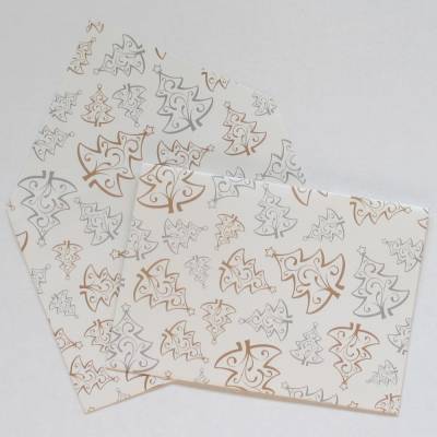 Briefumschlag, Geschenkumschlag, Schmuckkuvert Tannenbäume silber/gold, 4 Stück